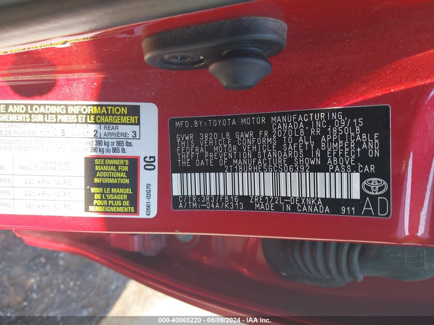 2016 TOYOTA COROLLA LE PLUS - 2T1BURHE5GC506392