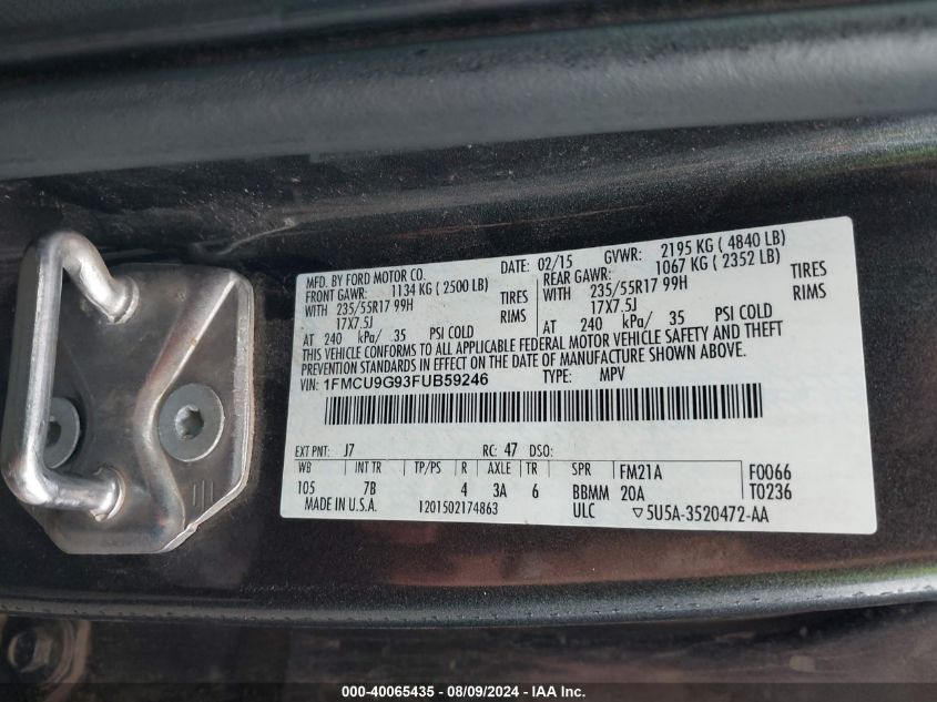 2015 FORD ESCAPE SE - 1FMCU9G93FUB59246