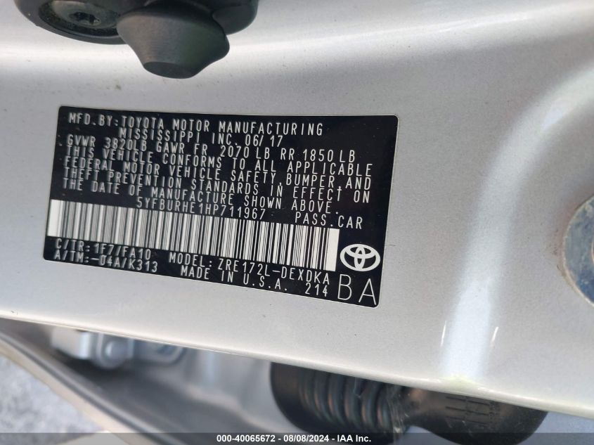 2017 TOYOTA COROLLA L - 5YFBURHE1HP711967