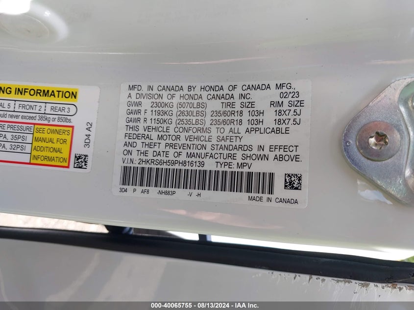 2023 HONDA CR-V HYBRID SPORT - 2HKRS6H59PH816139