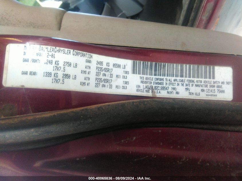 2002 Jeep Grand Cherokee Limited VIN: 1J4GW58J82C189547 Lot: 40065836