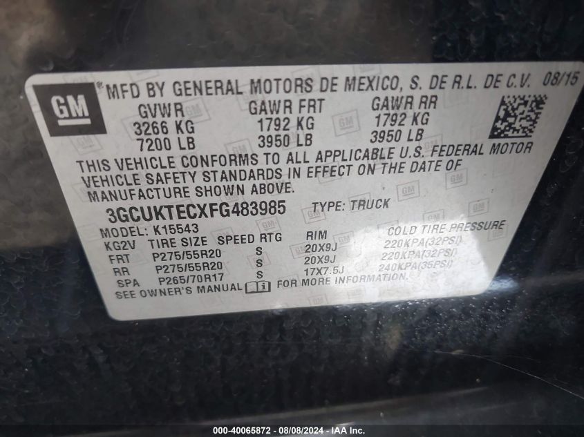 3GCUKTECXFG483985 2015 Chevrolet Silverado 1500 High Country