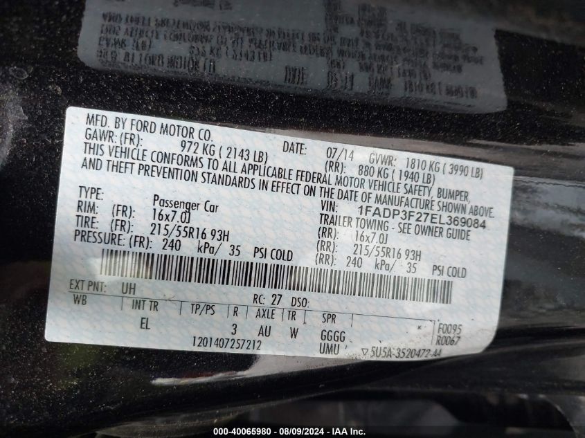 1FADP3F27EL369084 2014 Ford Focus Se