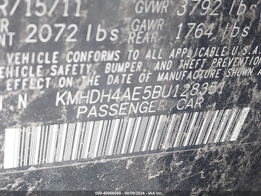 2011 Hyundai Elantra Gls/Limited VIN: KMHDH4AE5BU128351 Lot: 40066088