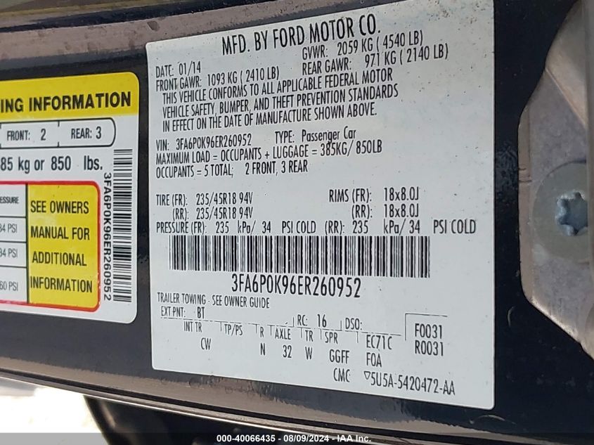 2014 FORD FUSION TITANIUM - 3FA6P0K96ER260952