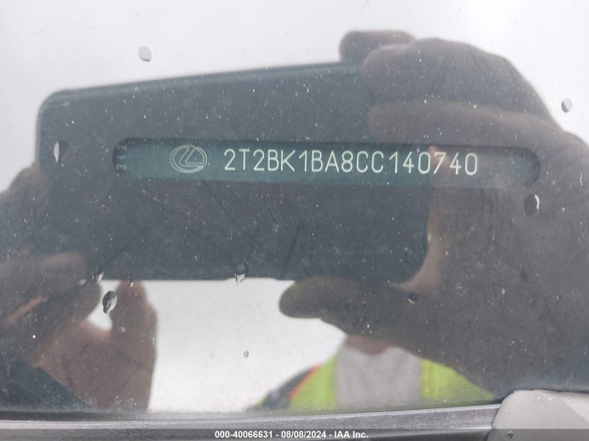 2012 Lexus Rx 350 VIN: 2T2BK1BA8CC140740 Lot: 40066631