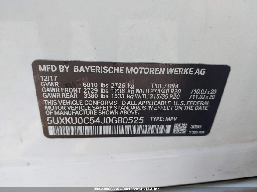 5UXKU0C54J0G80525 2018 BMW X6 Sdrive35I