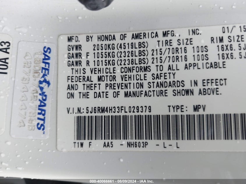 2015 HONDA CR-V LX - 5J6RM4H33FL029379