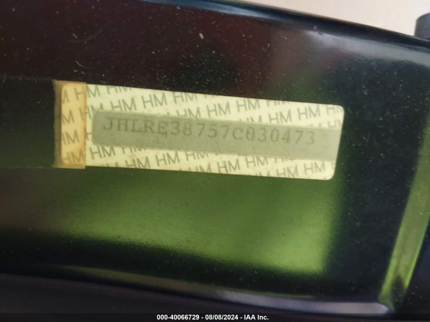 2007 Honda Cr-V Exl VIN: JHLRE38757C030473 Lot: 40066729