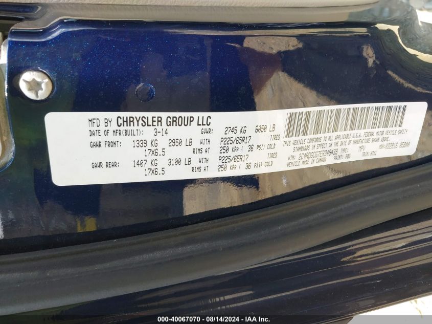 2014 Dodge Grand Caravan Sxt VIN: 2C4RDGCG7ER349439 Lot: 40067070