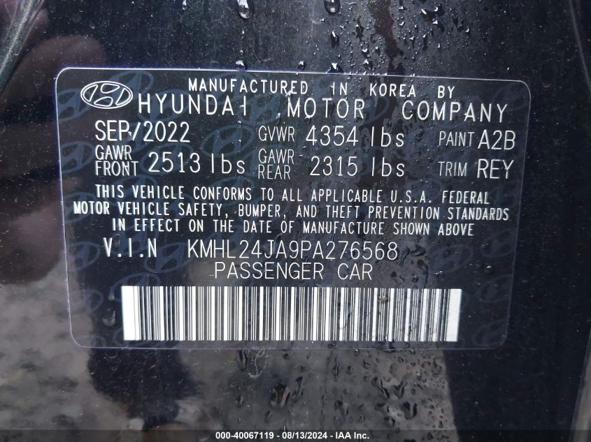 2023 Hyundai Sonata Se VIN: KMHL24JA9PA276568 Lot: 40067119