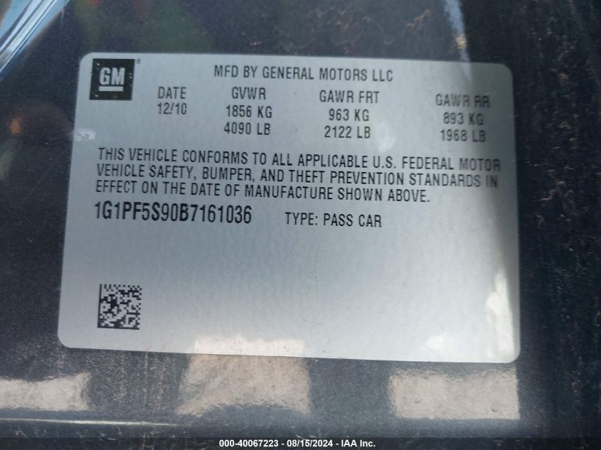 2011 Chevrolet Cruze 1Lt VIN: 1G1PF5S90B7161036 Lot: 40067223