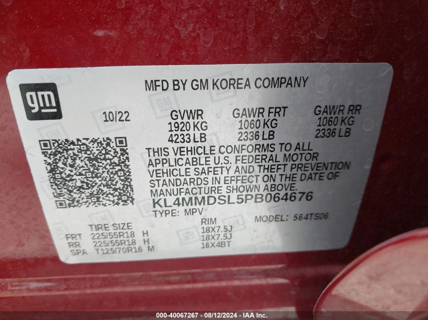 2023 Buick Encore Gx Select VIN: KL4MMDSL5PB064676 Lot: 40067267