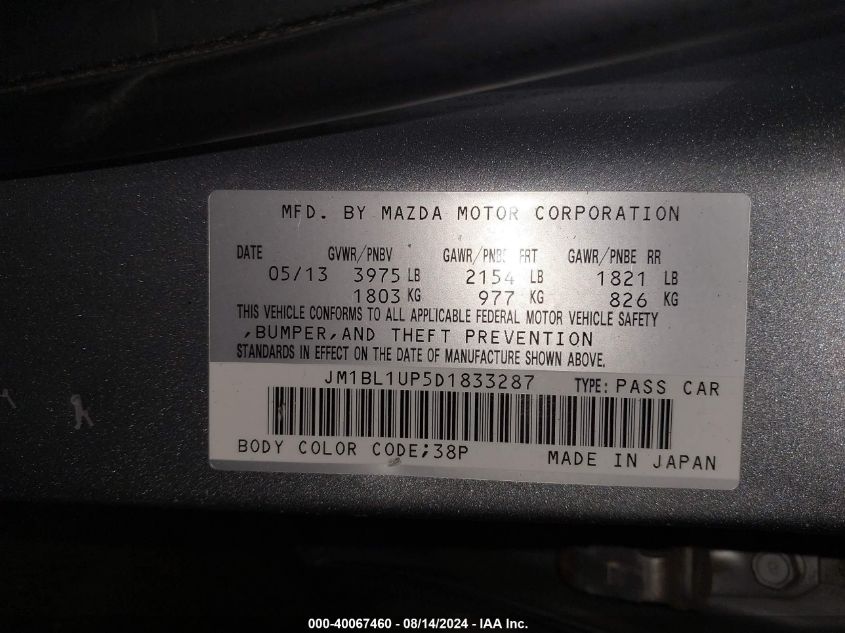 JM1BL1UP5D1833287 2013 Mazda Mazda3 I Sport