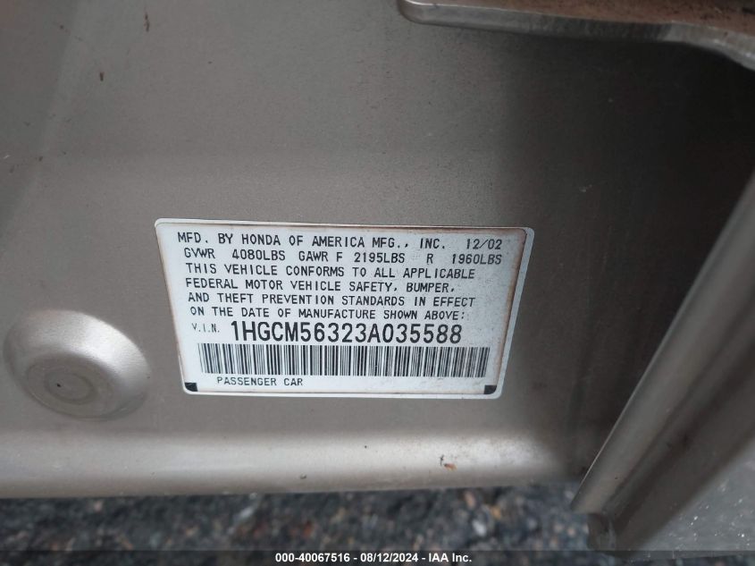 1HGCM56323A035588 2003 Honda Accord 2.4 Lx