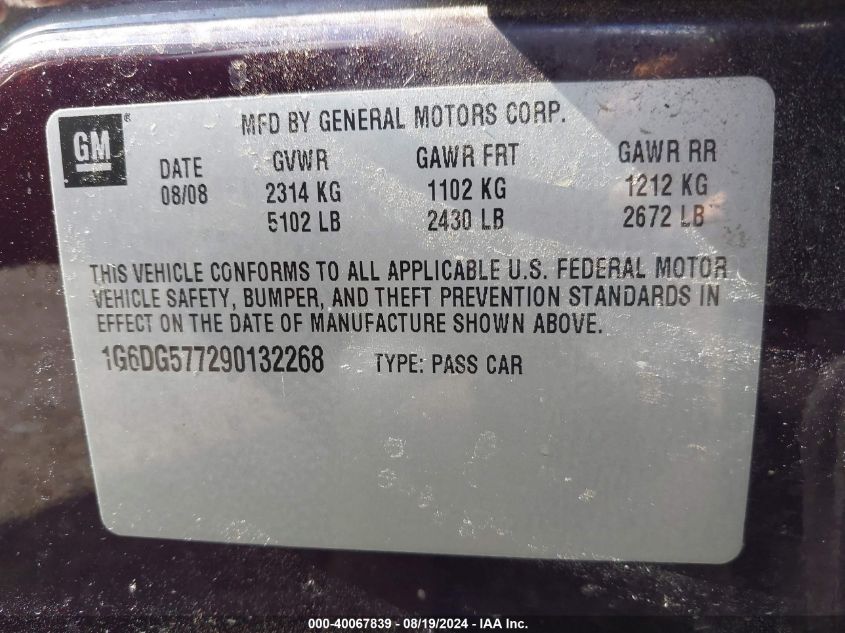 2009 Cadillac Cts Standard VIN: 1G6DG577290132268 Lot: 40067839