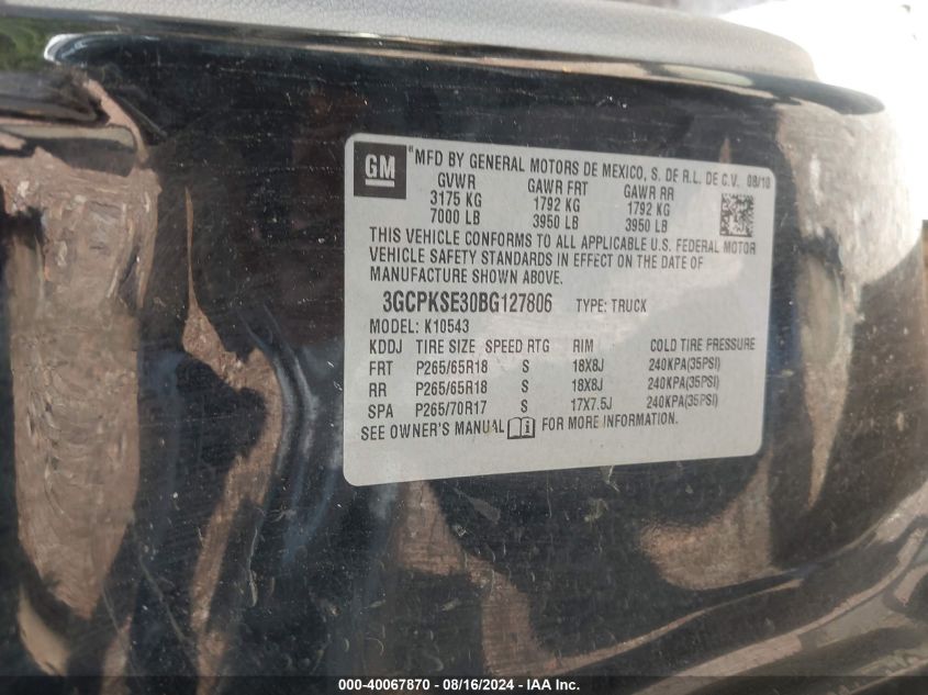 2011 Chevrolet Silverado 1500 Lt VIN: 3GCPKSE30BG127806 Lot: 40067870