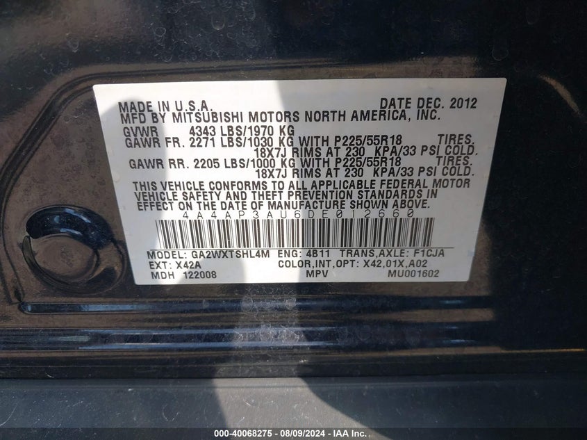 2013 MITSUBISHI OUTLANDER SPORT ES - 4A4AP3AU6DE012660