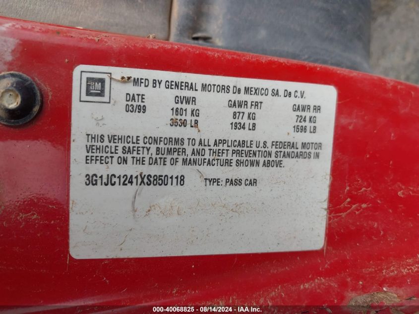 1999 Chevrolet Cavalier Rs VIN: 3G1JC1241XS850118 Lot: 40068825