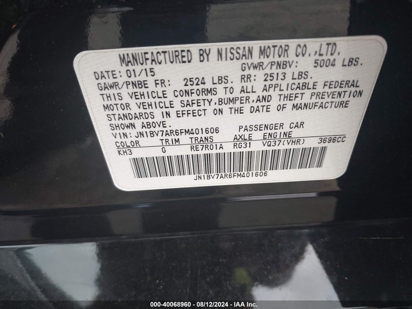 2015 INFINITI Q50 PREMIUM - JN1BV7AR6FM401606