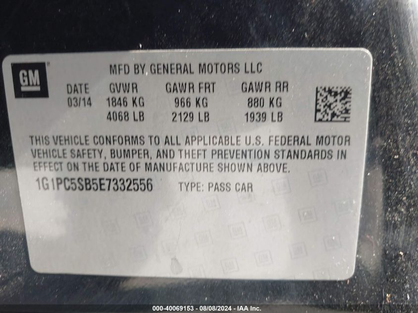 2014 Chevrolet Cruze 1Lt Auto VIN: 1G1PC5SB5E7332556 Lot: 40069153