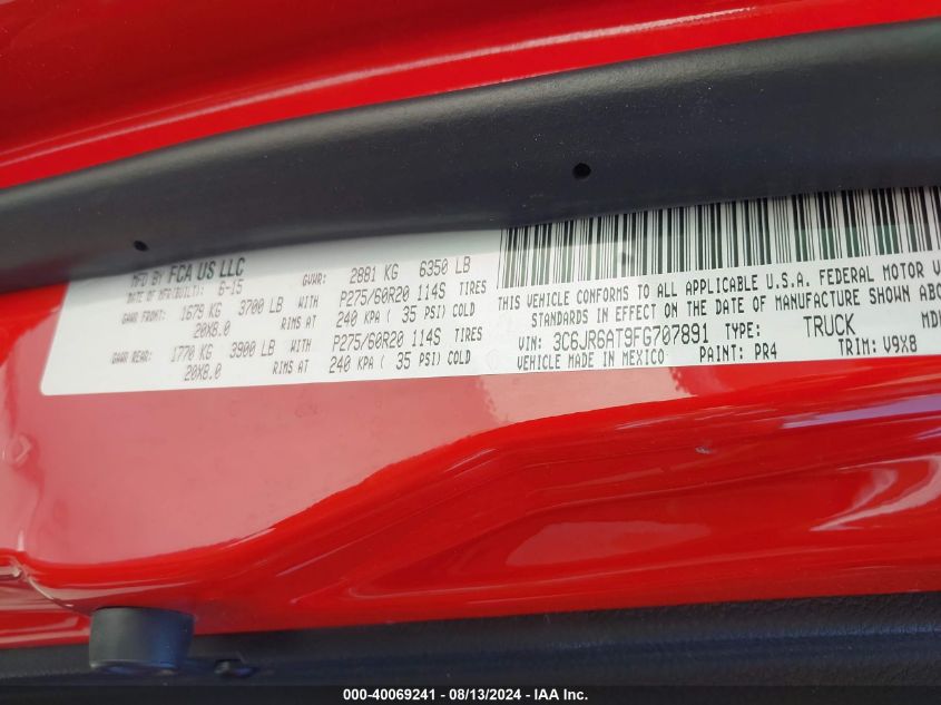 2015 Ram 1500 Express VIN: 3C6JR6AT9FG707891 Lot: 40069241