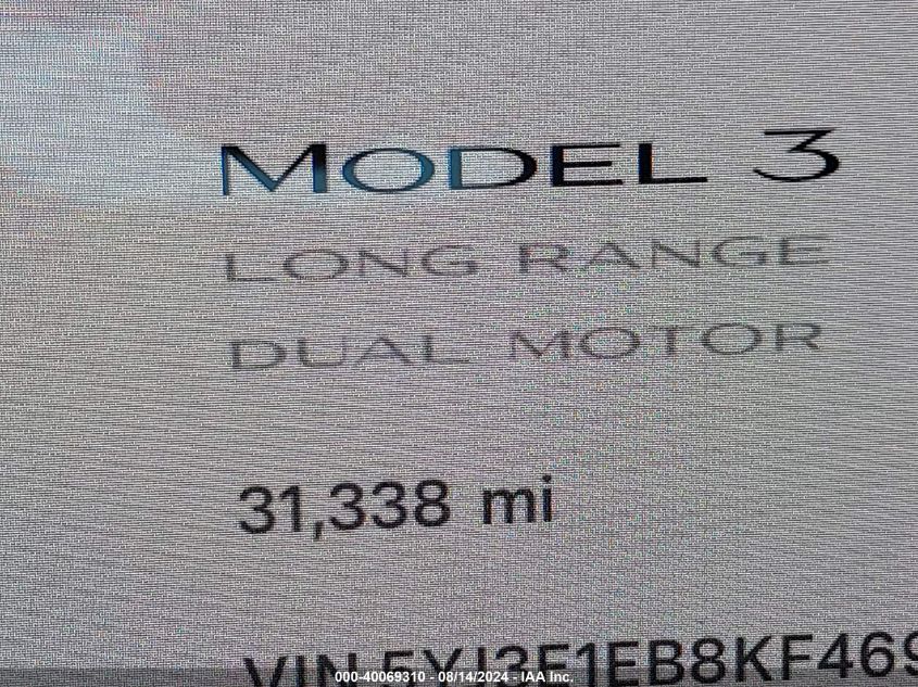 2019 TESLA MODEL 3 LONG RANGE/PERFORMANCE - 5YJ3E1EB8KF469341