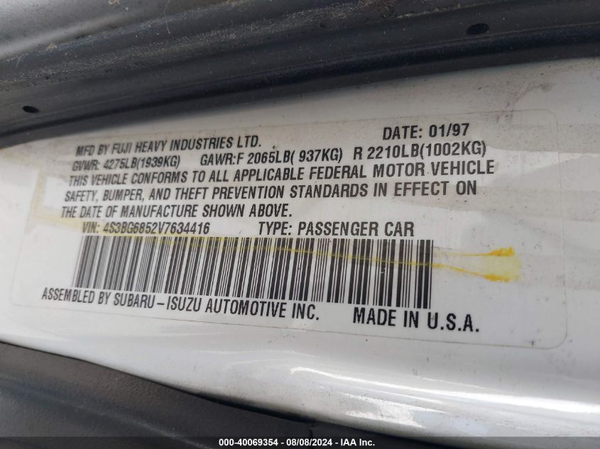 1997 Subaru Legacy Outback/Outback Limited VIN: 4S3BG6852V7634416 Lot: 40069354