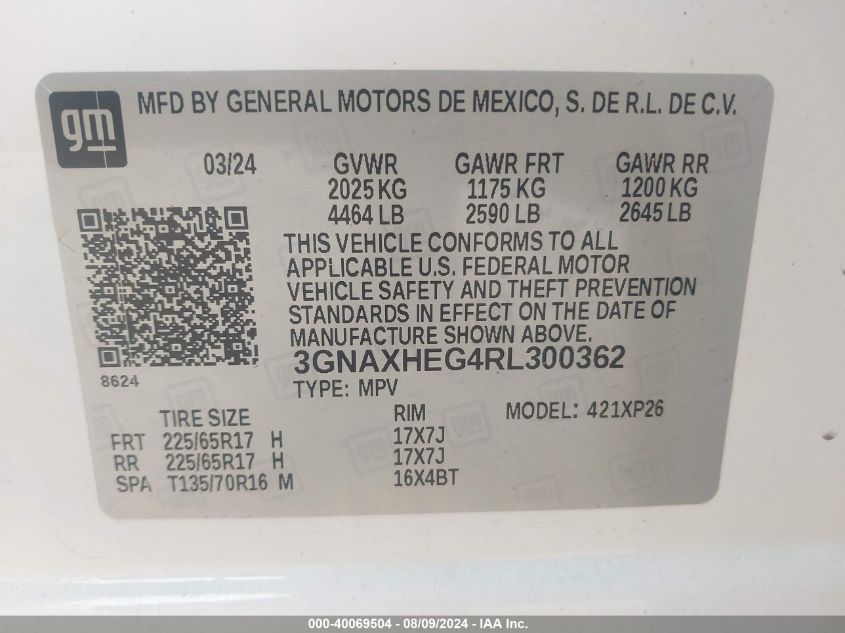 2024 Chevrolet Equinox Fwd Ls VIN: 3GNAXHEG4RL300362 Lot: 40069504