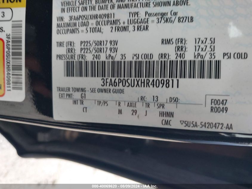 3FA6P0SUXHR409811 2017 Ford Fusion Energi Titanium