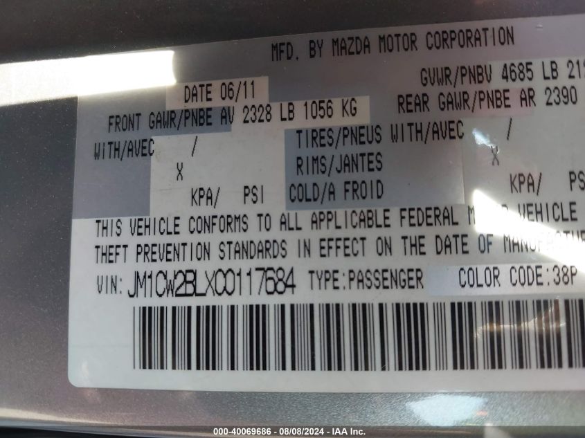 2012 Mazda Mazda5 Sport VIN: JM1CW2BLXC0117684 Lot: 40069686