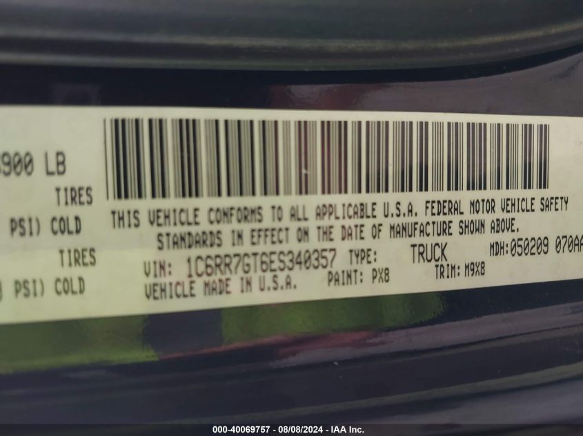 2014 Ram 1500 Big Horn VIN: 1C6RR7GT6ES340357 Lot: 40069757