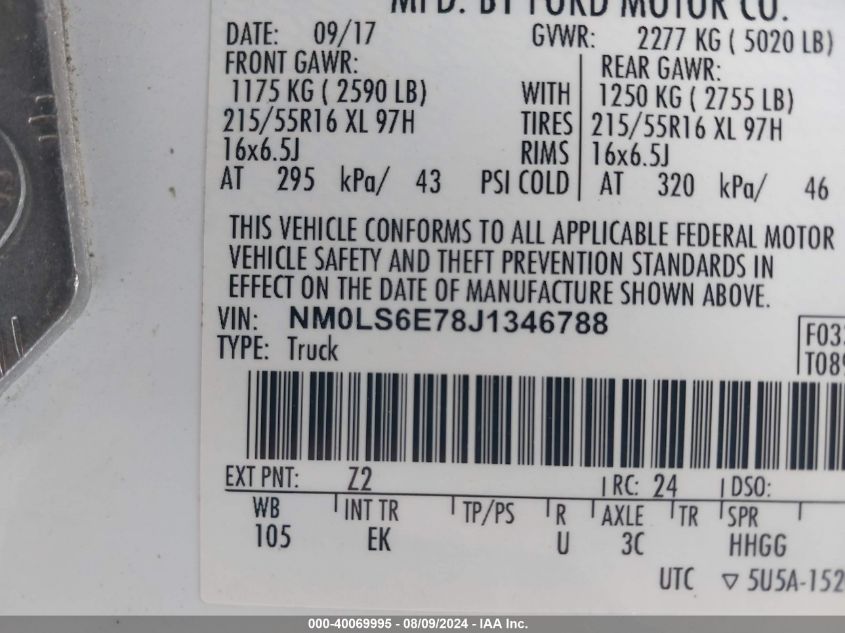 NM0LS6E78J1346788 2018 Ford Transit Connect Xl