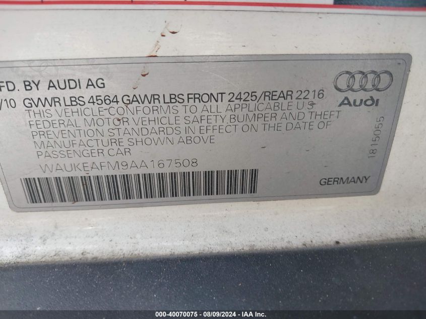 WAUKEAFM9AA167508 2010 Audi A3 2.0T Premium