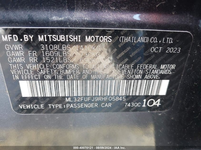 ML32FUFJ9RHF05845 2024 Mitsubishi Mirage G4 Es