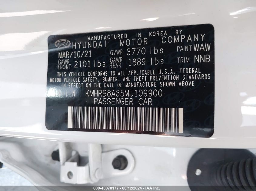 2021 HYUNDAI VENUE SE - KMHRB8A35MU109900