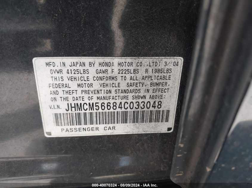 2004 Honda Accord Lx VIN: JHMCM56684C033048 Lot: 40070324