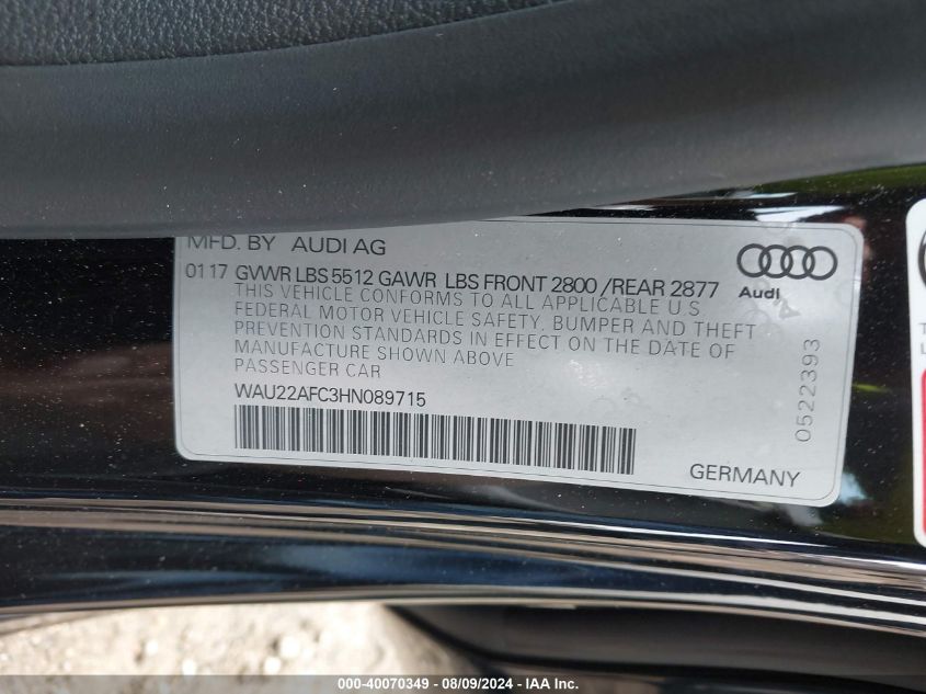 WAU22AFC3HN089715 2017 Audi A7 3.0T Premium Plus