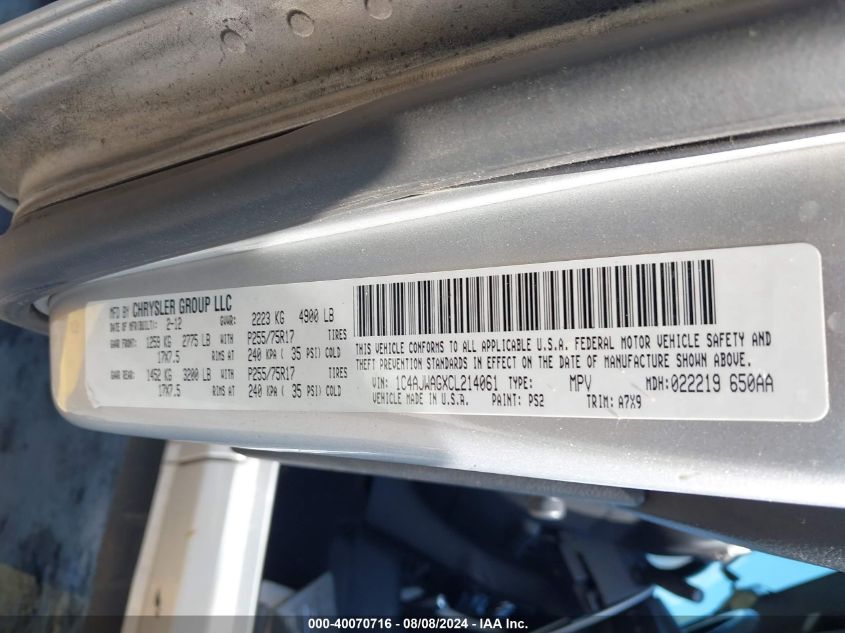 2012 Jeep Wrangler Sport VIN: 1C4AJWAGXCL214061 Lot: 40070716