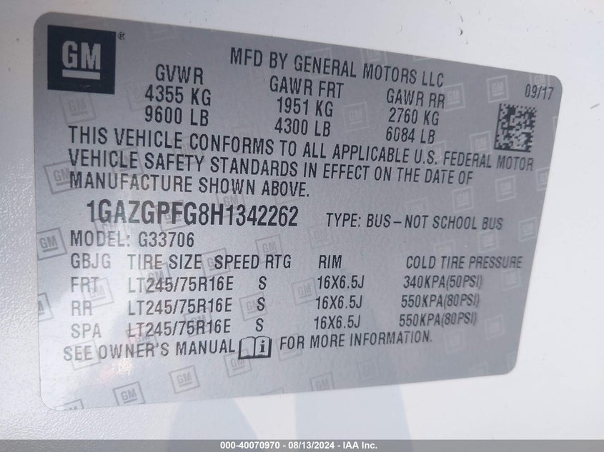 2017 CHEVROLET EXPRESS 3500 LT - 1GAZGPFG8H1342262