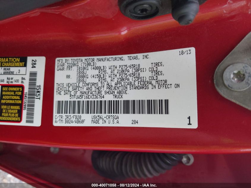 5TFUW5F16EX336764 2014 Toyota Tundra Sr5 5.7L V8