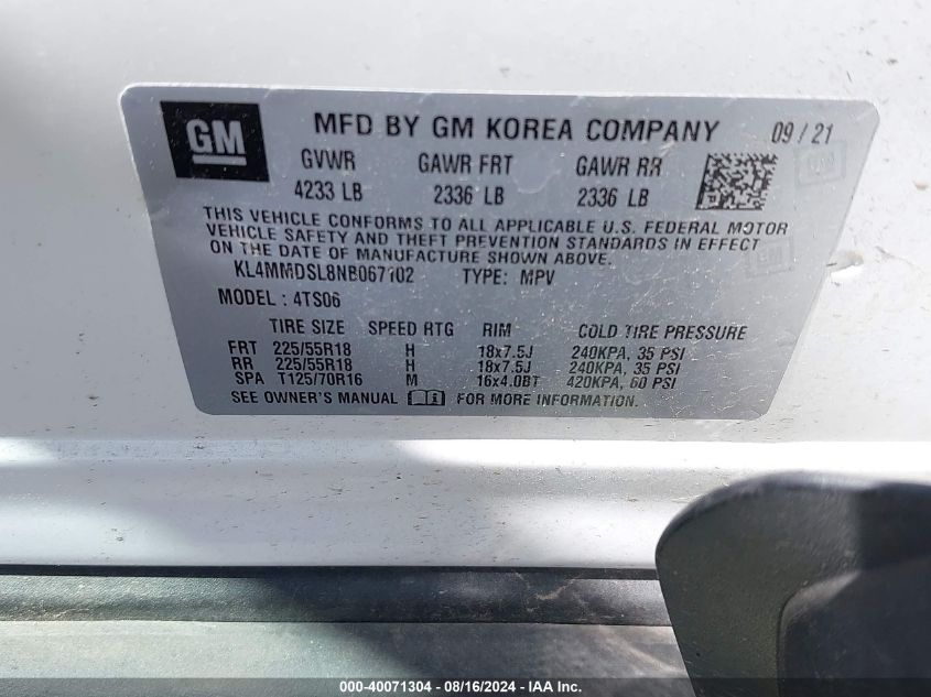 2022 Buick Encore Gx Fwd Select VIN: KL4MMDSL8NB067102 Lot: 40071304