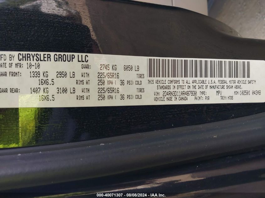 2010 Dodge Grand Caravan Hero VIN: 2D4RN3D11AR487930 Lot: 40071307