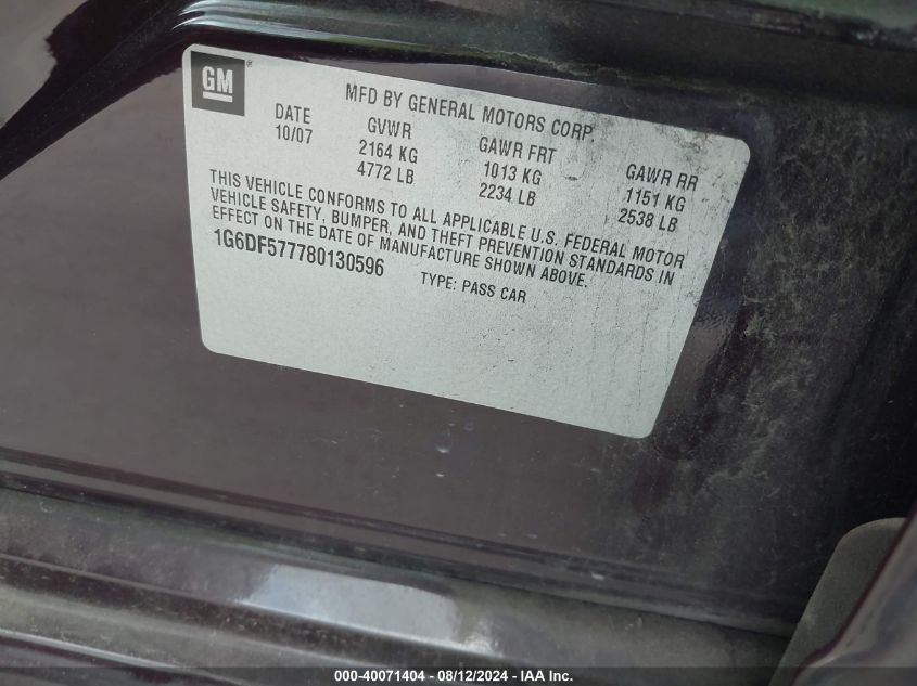 2008 Cadillac Cts Standard VIN: 1G6DF577780130596 Lot: 40071404