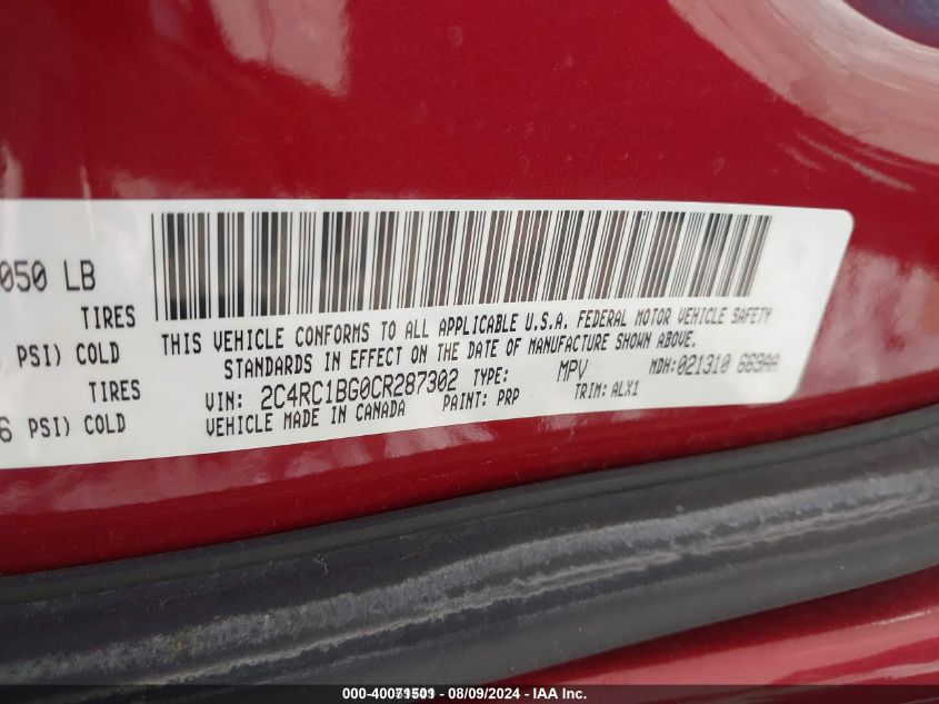 2012 Chrysler Town & Country Touring VIN: 2C4RC1BG0CR287302 Lot: 40071501