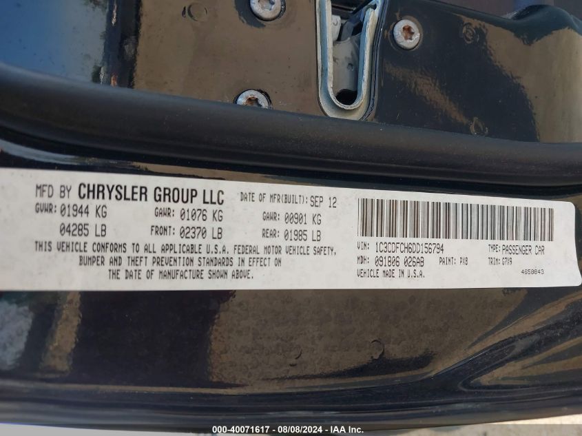 2013 Dodge Dart Limited VIN: 1C3CDFCH6DD156794 Lot: 40071617