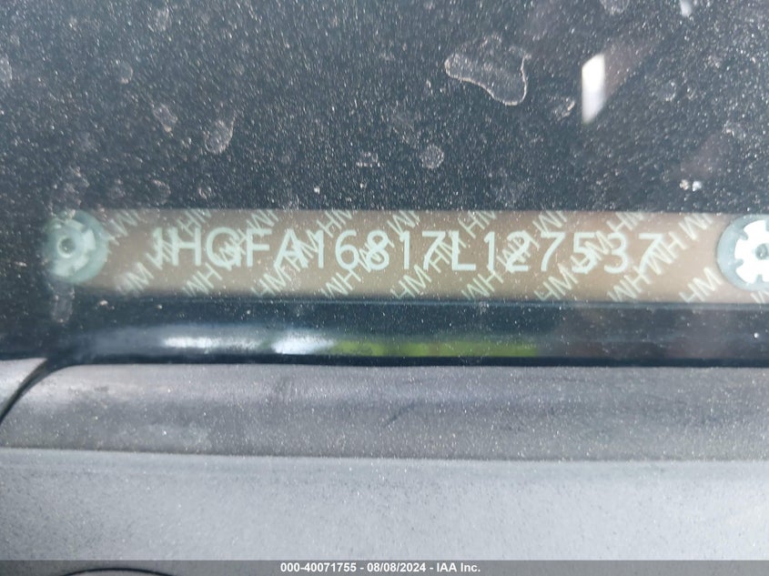 2007 Honda Civic Ex VIN: 1HGFA16817L127537 Lot: 40071755