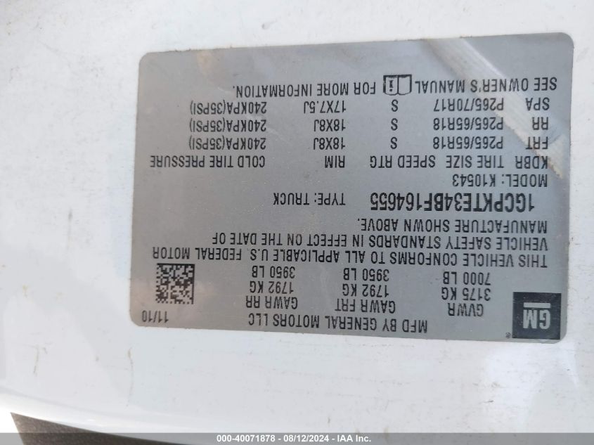 2011 Chevrolet Silverado 1500 Ltz VIN: 1GCPKTE34BF164655 Lot: 40071878