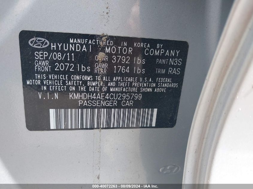 KMHDH4AE4CU295799 2012 Hyundai Elantra Gls (Ulsan Plant)