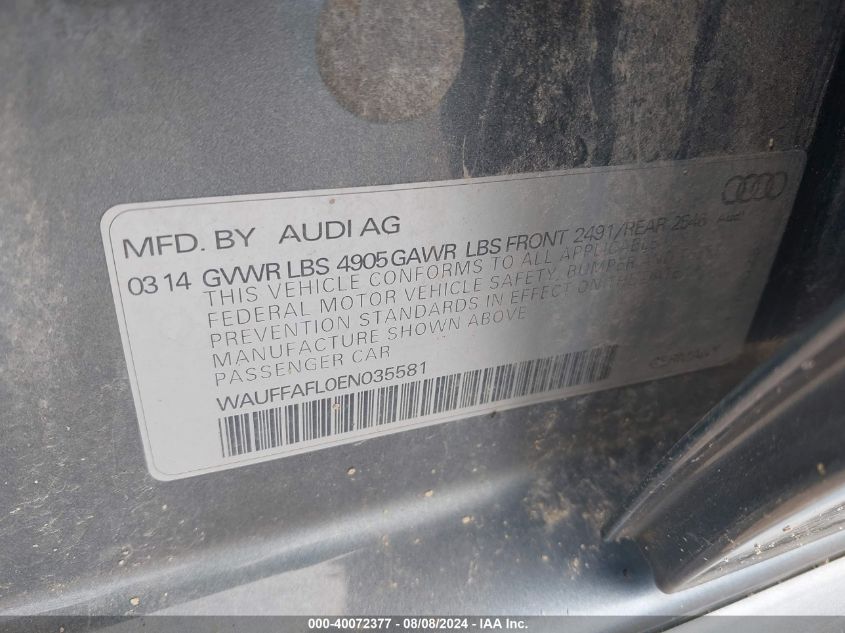 WAUFFAFL0EN035581 2014 Audi A4 2.0T Premium